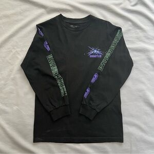 Primitive Black Long Sleeve Tee with Purple and Green Graphics - Men’s Size S